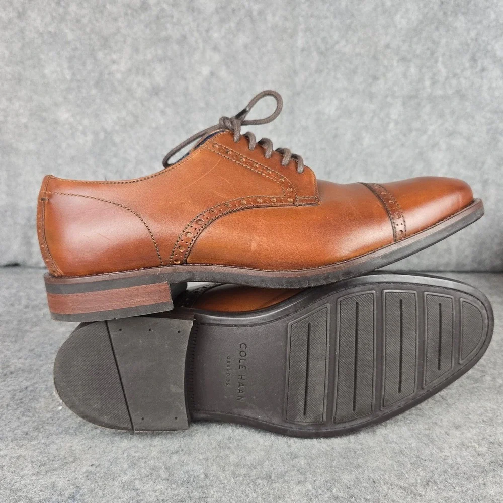 Cole Haan Grand.OS Shoes Mens 9.5 Tan Leather Cap Toe Brogue Oxford